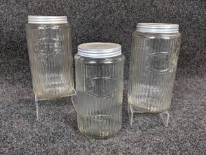 lot 512 image: (3) Antique Hoosier Jars with Lids - (2) Blank and (1) Embossed with COFFEE