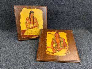 lot 546 image: Pair of Blackfoot Indian Prints by artist F. Winold Reiss - Mounted on Wood Plaques - Clears Up and Snake Woman