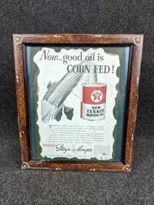 lot 547 image: 1930s Texaco Motor Oil Framed Magazine Ad - Sponsor of Eddie Canton on the Texaco Town Radio Show