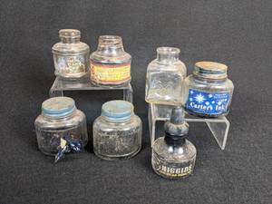 lot 573 image: Lot of (7) Vintage Ink Wells and Ink Bottles