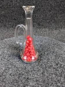 lot 499 image: Antique Glass Trumpet Cany Dispenser with Tin Screw on Lid