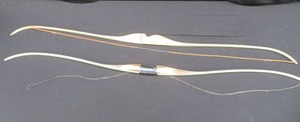 lot 42 image: 2 WOODEN RECURVE BOWS.VINTAGE