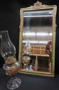 lot 47 image: ANTIQUE MIRROR WITH OIL LAMP