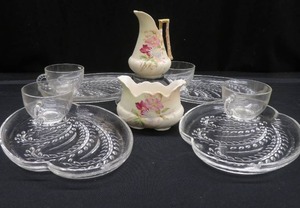 lot 60 image: ANTIQUE SUGAR BOWL, CREAMER AND LUNCHEON SET.