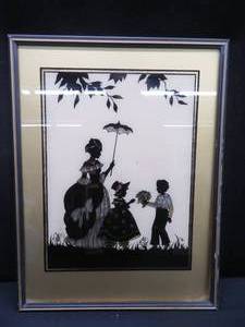 lot 77 image: VINTAGE REVERSE PAINTING GOLD SILHOUETTE