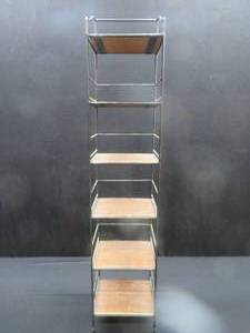 lot 147 image: TALL METAL AND WOOD SHELF  TOWER