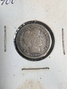 lot 32 image: 3 US BARBER DIMES 1900 1902 1906-S