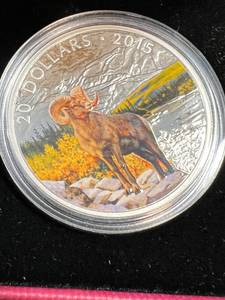 lot 100 image: 2015 CANADA $20 BIGHORN SHEEP 1 OZ .999 FINE SILVER
