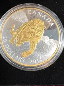 lot 103 image: 2014 CANADA $20 POUNCING COUGAR 1 OZ .999 FINE SILVER