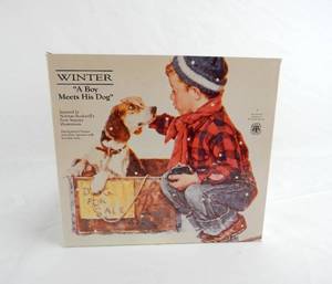lot 57 image: Vintage 1986 Norman Rockwell A Boy Meets His Dog Bisque Porcelain Hand Painted Figurine
