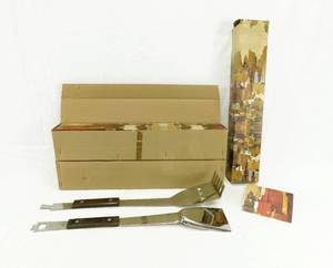 lot 31 image: Lot of 3 Sets of Vintage Stainless Steel and Rosewood Fire Master Tongs