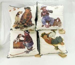 lot 59 image: Set of 4 Norman Rockwells A Boy and His Dog Series Decorative Pillows