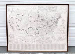 lot 5 image: Vintage American Map Corporation Wood Framed Cleartype County-Town United States Map No 8276