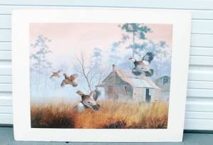 lot 45 image: Large David Maass Startled Covey - Bobwhite Quail Textured Print on Canvas