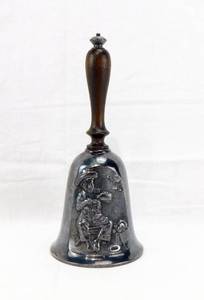 lot 64 image: Vintage 1979 Limited Edition Gorham Silver Plated with Wood Handle Norman Rockwells Mysterious Malady Bell