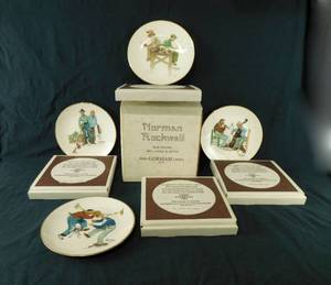 lot 109 image: Vintage 1981 Norman Rockwell Gorham Limited Edition Four Seasons Old Timers Collector Plate Set