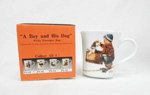 lot 176 image: Set of 4 Vintage Norman Rockwell A Boy and His Dog Series Porcelain Mugs