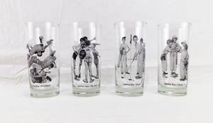 lot 116 image: Set of 4 Vintage Norman Rockwell Sporting Boys Libbey Safedge Highball Glasses