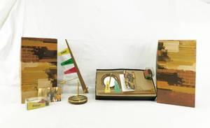 lot 24 image: Set of 2 Vintage 1960s Brass and Walnut Executive Stabile Calendar in Gift Boxes