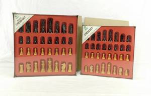 lot 196 image: Lot of 2 Vintage 1970s Hoyle Chess Sets with Handcrafted Wooden Chessmen