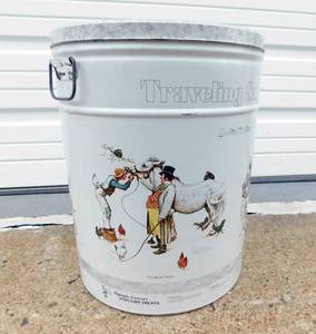 lot 209 image: Lot of 3 Vintage Norman Rockwell Traveling Salesman Series Topsys Popcorn 40th Anniversary Large Tin