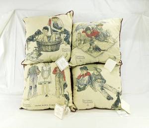 lot 179 image: Set of 4 Norman Rockwells Me and My Pal Series Decorative Pillows