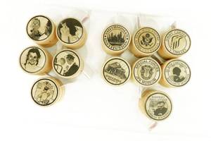lot 211 image: Lot of 12 Various Round Little Wooden Boxes for Stamps