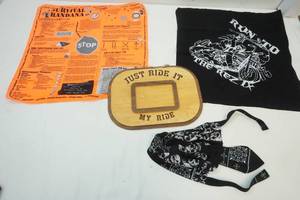 lot 42 image: Scarves, wood plaque