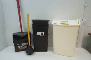 lot 211 image: trash cans and broom