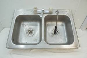lot 213 image: stainless steel double sink