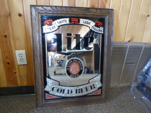 lot 6 image: Miller Lite Cold Beer Framed Mirror Sign
