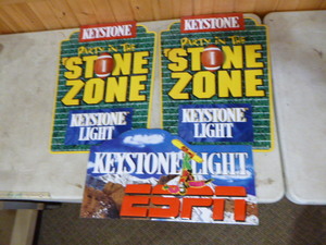 lot 10 image: 3 Keystone Light Tin Signs