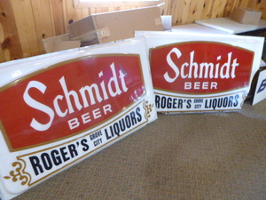 lot 28 image: 2 Heavy Plastic Schmidt Beer Signs