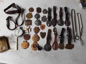 Collection Of Vintage Pocket Fobs, Straps, Chains, 1-Security Pocket Watch, Vintage Ansonia Sun Watch