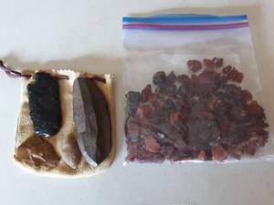 Leather Pouch & Assorted Rocks