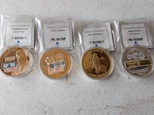4-Commemorative Replica Coins 54 Grams Layered Gold & Silver