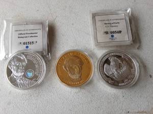 3-Commemorative Replica Coins 54 Grams Layered Gold & Silver