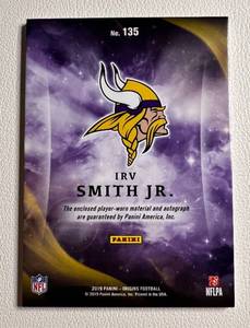 lot 5 image: 2019 Origins Irv Smith Rookie Auto Patch Jersey Card #135 Minnesota Vikings