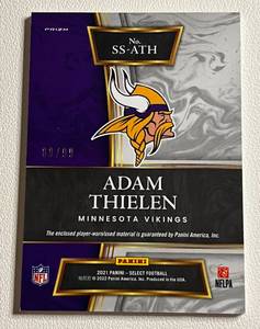 lot 14 image: 2021 Select Adam Thielen Relic Patch Refractor 99 Rate Minnesota Vikings Football Card