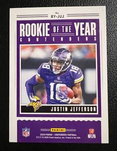 lot 25 image: 2020 Panini Contenders Justin Jefferson Rookie of The Year #RY-JUJ Minnesota Vikings Football Card
