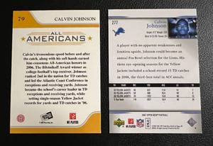 lot 29 image: Calvin Johnson Rookie Cards (2) - 2007 Presspass #79 and Upper Deck # 277 Football