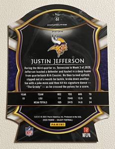 lot 34 image: 2021 Select Justin Jefferson Rookie Card #61 Minnesota Vikings