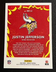 lot 37 image: 2020 Donruss Justin Jefferson Red Hot Rookie Card #RH-JJ Minnesota Vikings Football