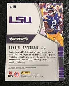 lot 40 image: 2020 Prizm Draft Picks Justin Jefferson Rookie Card #126 Minnesota Vikings Football