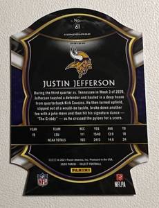 lot 43 image: 2021 Select Concourse Justin Jefferson Rookie Card Die Cut #61 Minnesota Vikings Football