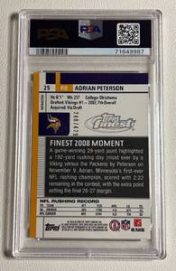 lot 49 image: 2009 Finest Adrian Peterson Blue Refractor #25 429 PSA Graded 8 NM-MT Football Minnesota Vikings AP