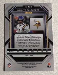 lot 55 image: 2022 Panini Prizm Auto Daunte Culpepper #195 Autographed Signed Minnesota Vikings Football Card