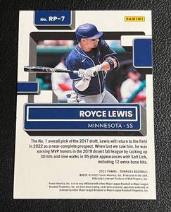 lot 81 image: 2022 Donruss Royce Lewis Rated Rookie #RP-7 Minnesota Twins Baseball Card