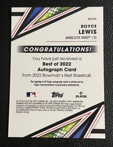 lot 87 image: 2022 Bowmans Best Royce Lewis Rookie Card Auto #B22-RL Minnesota Twins Baseball