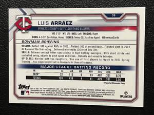 lot 89 image: 2021 Bowman Chrome Luis Arraez Gold Refractor 50 #30 Minnesota Twins Rare Baseball Card